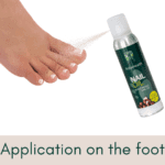 How to use our Nail oil. Bottle sprays oil on foot